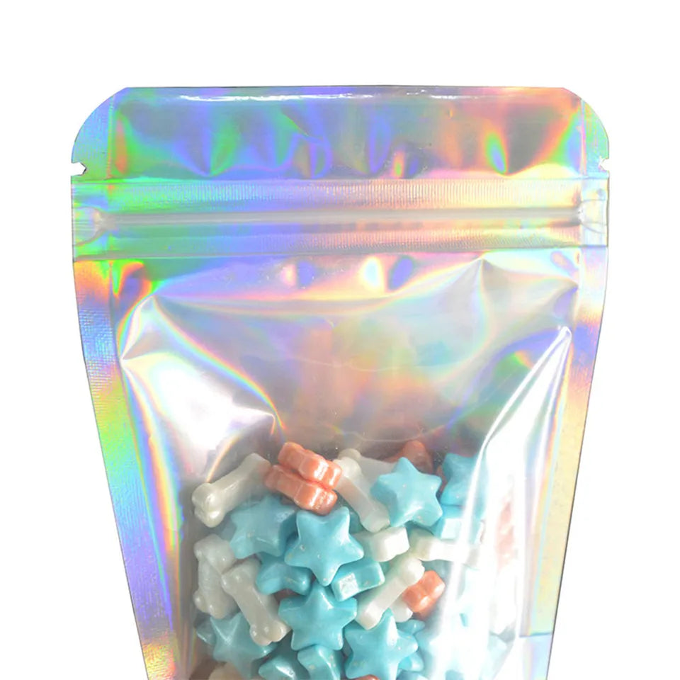 100pcs Stand Up Self-Sealing Bags Food Grade Aluminum Foil Pouches Clear Reusable Zipper Seal For Tea Coffee Snacks Candy Herbs