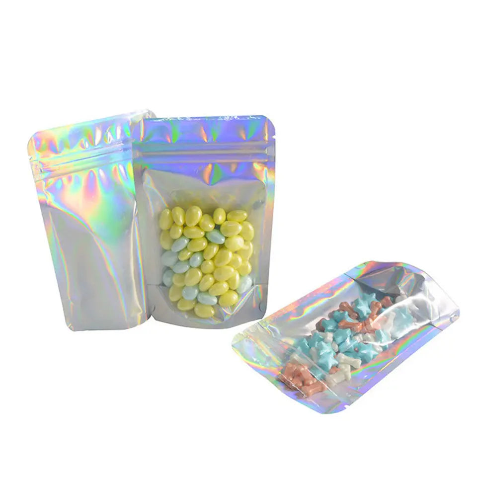100pcs Stand Up Self-Sealing Bags Food Grade Aluminum Foil Pouches Clear Reusable Zipper Seal For Tea Coffee Snacks Candy Herbs