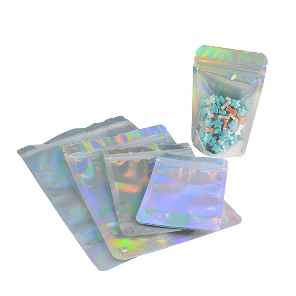 100pcs Stand Up Self-Sealing Bags Food Grade Aluminum Foil Pouches Clear Reusable Zipper Seal For Tea Coffee Snacks Candy Herbs