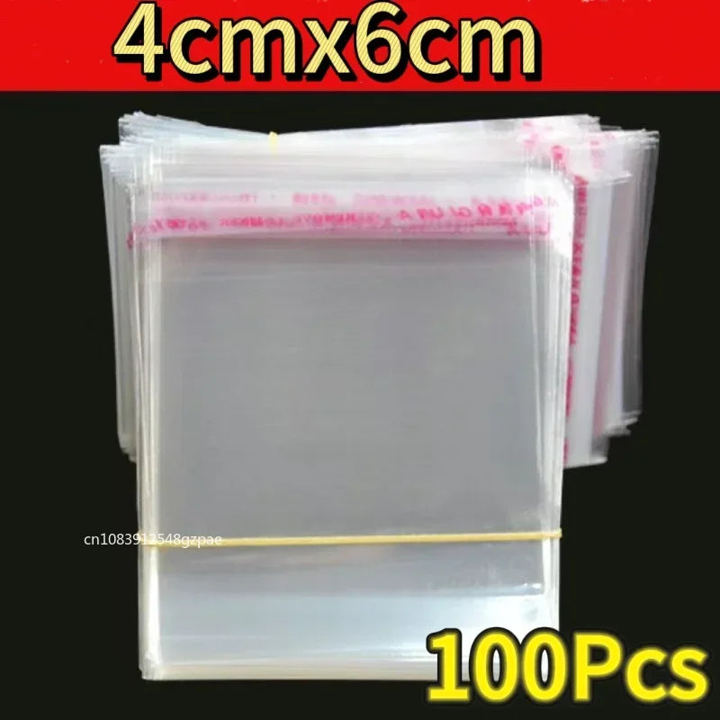 100PCS Multiple Size Clear Self-adhesive Cello Cellophane Bag Self Sealing Small Plastic Bags For Candy Packing Resealable Bags