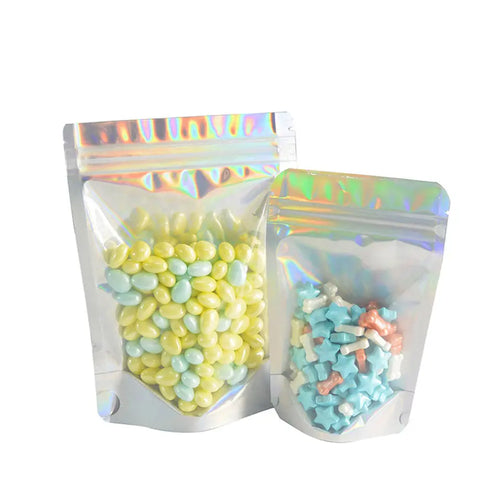 100pcs Stand Up Self-Sealing Bags Food Grade Aluminum Foil Pouches Clear Reusable Zipper Seal For Tea Coffee Snacks Candy Herbs