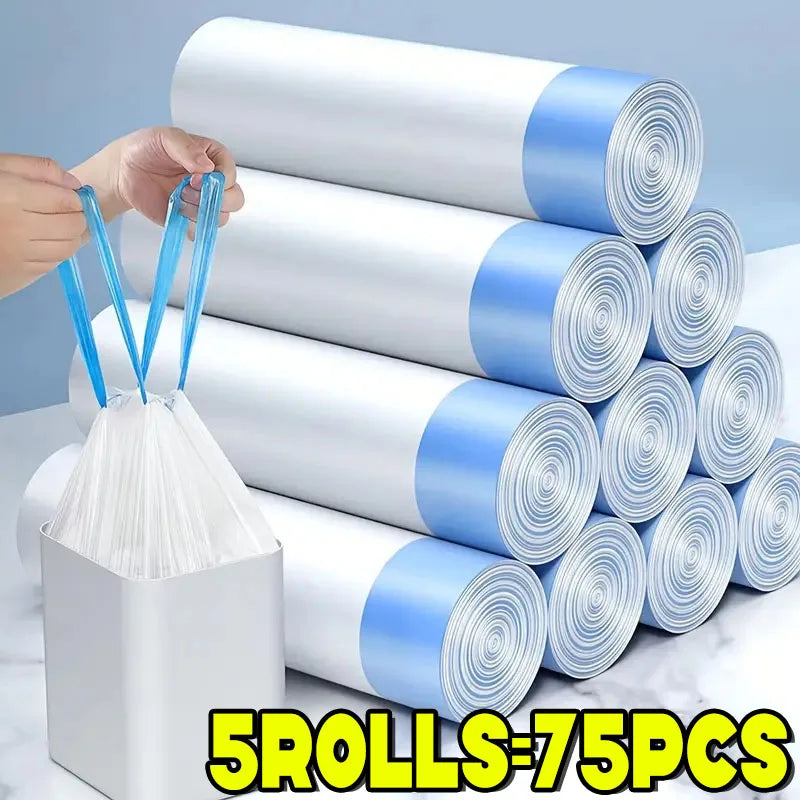 75/300pcs Garbage Bag with Drawstring Household Disposable Transparent Garbage Bag Kitchen Dormitory Living Room