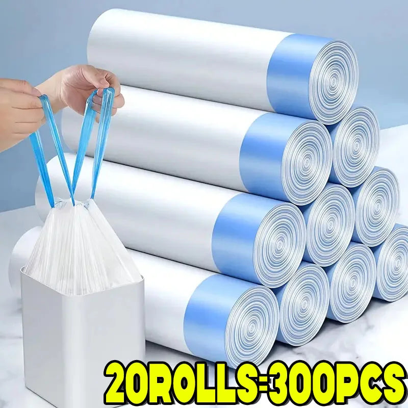 75/300pcs Garbage Bag with Drawstring Household Disposable Transparent Garbage Bag Kitchen Dormitory Living Room