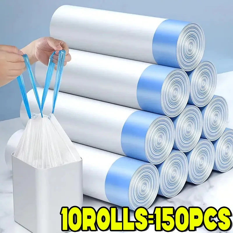 75/300pcs Garbage Bag with Drawstring Household Disposable Transparent Garbage Bag Kitchen Dormitory Living Room