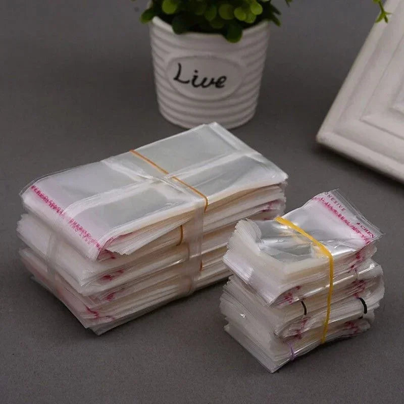 100PCS Multiple Size Clear Self-adhesive Cello Cellophane Bag Self Sealing Small Plastic Bags For Candy Packing Resealable Bags