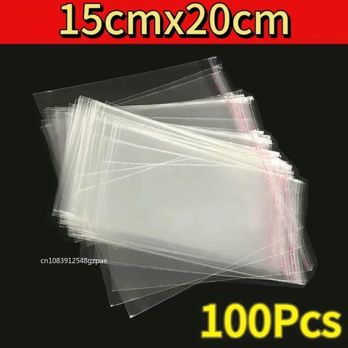 100PCS Multiple Size Clear Self-adhesive Cello Cellophane Bag Self Sealing Small Plastic Bags For Candy Packing Resealable Bags