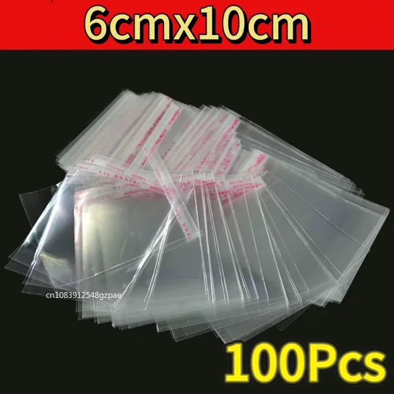 100PCS Multiple Size Clear Self-adhesive Cello Cellophane Bag Self Sealing Small Plastic Bags For Candy Packing Resealable Bags