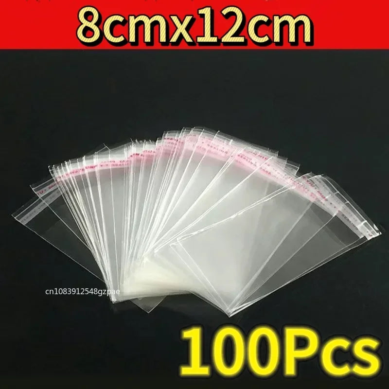 100PCS Multiple Size Clear Self-adhesive Cello Cellophane Bag Self Sealing Small Plastic Bags For Candy Packing Resealable Bags