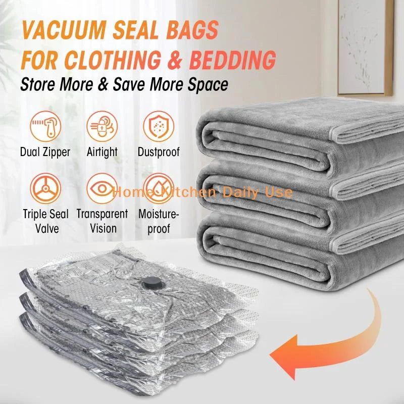 portableClothing Vacuum Storage Bags 1 6Pcs with Reliable Sealing Clip Save Space for Travel Luggage and Home Closet